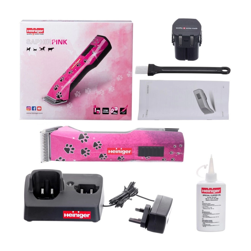 Heiniger Saphir Pink Kablosuz Köpek Tıraş Makinesi - Çift Akülü - Görsel 2